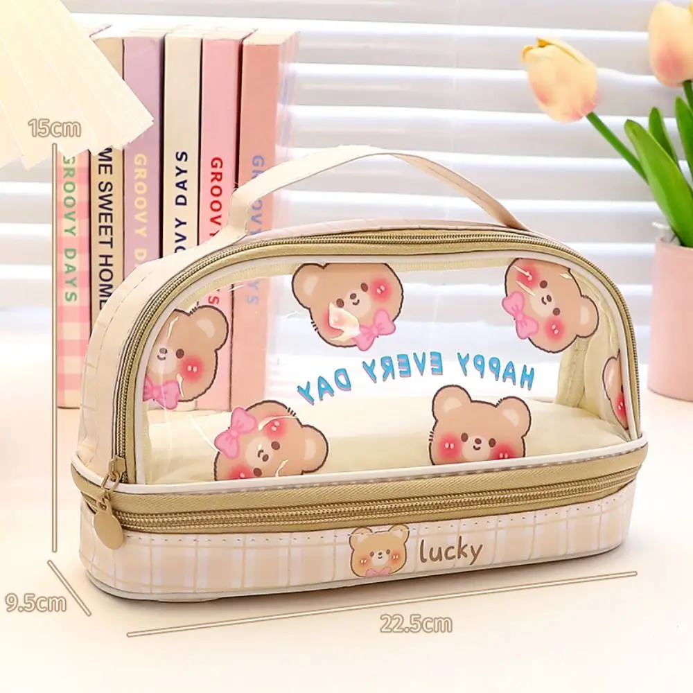 Kawaii Double Layer Pencil Case Large Transparent Stationery - Image 18
