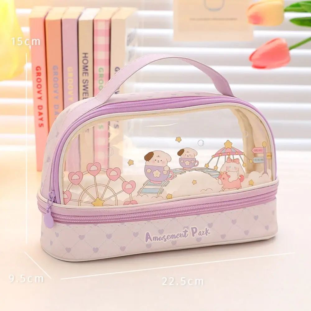 Kawaii Double Layer Pencil Case Large Transparent Stationery - Image 19