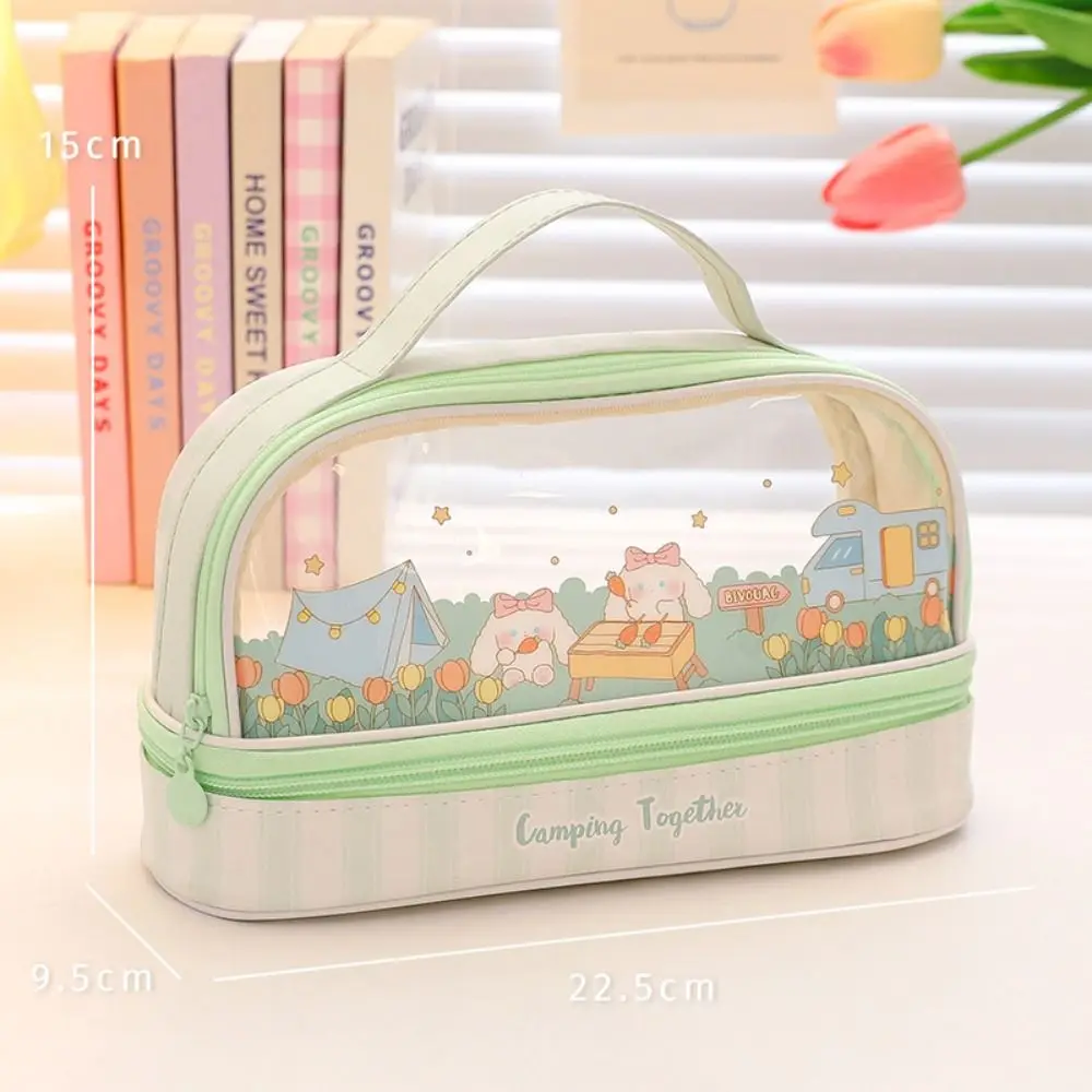 Kawaii Double Layer Pencil Case Large Transparent Stationery - Image 20