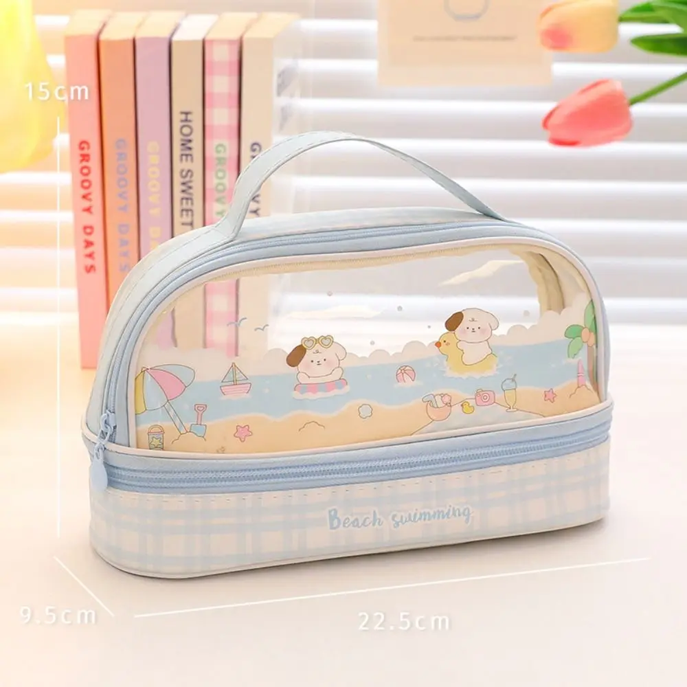 Kawaii Double Layer Pencil Case Large Transparent Stationery - Image 21