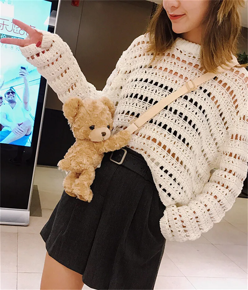 Plush Brown Teddy Bear Bag Crossbody Handbag Fur - Image 13