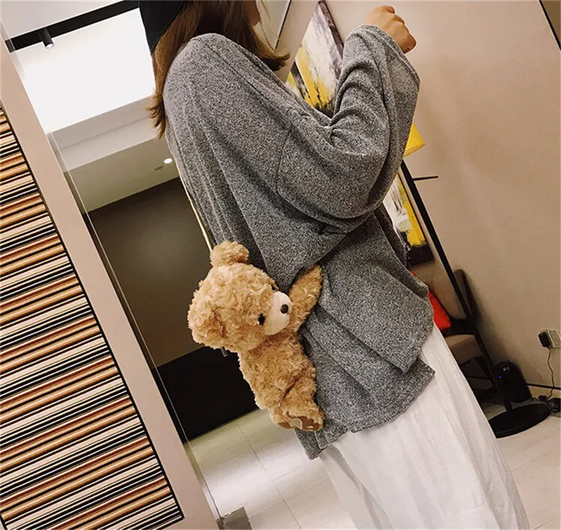 Plush Brown Teddy Bear Bag Crossbody Handbag Fur - Image 3