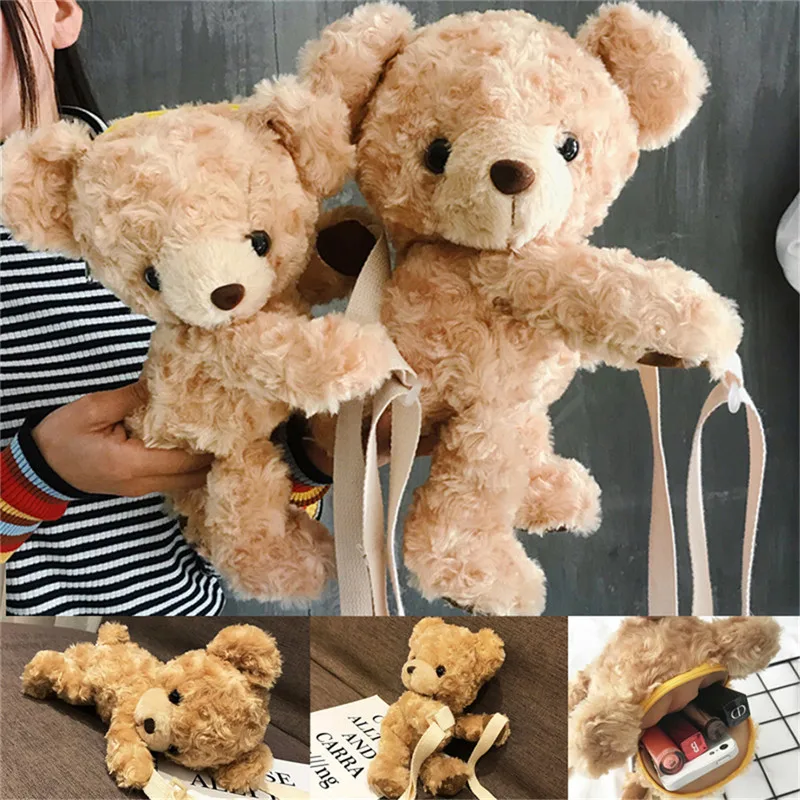 Plush Brown Teddy Bear Bag Crossbody Handbag Fur - Image 4