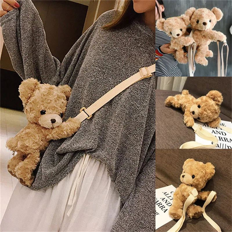 Plush Brown Teddy Bear Bag Crossbody Handbag Fur - Image 7
