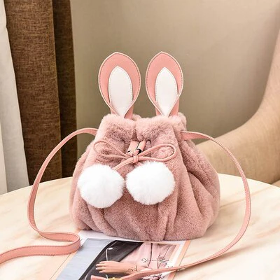 Plush Faux Fur Rabbit Bunny Bag Backpack Rucksack Handbag - Image 4