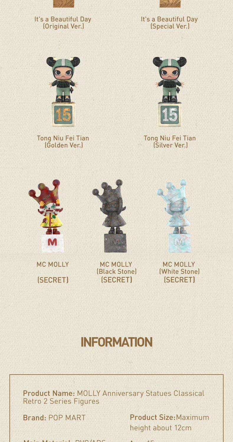 Genuine Pop Mart Molly Anniversary Statues Classical Retro 2 Series Blind Box Figures - Image 9