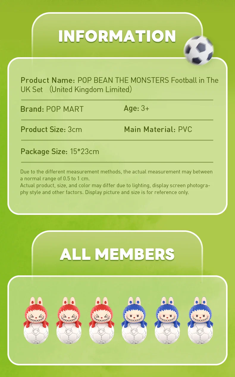 Genuine Pop Mart The Monsters Labubu Pop Bean Football in The UK Set - Image 5