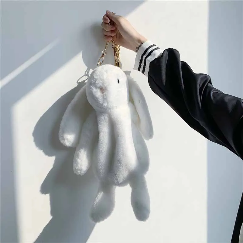 Rabbit Bunny Fur Plush Bag Pink Bows Pearl Strap Gold Hardware Crossbody 30cm - Image 13