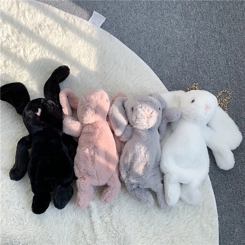 Rabbit Bunny Fur Plush Bag Pink Bows Pearl Strap Gold Hardware Crossbody 30cm - Image 14