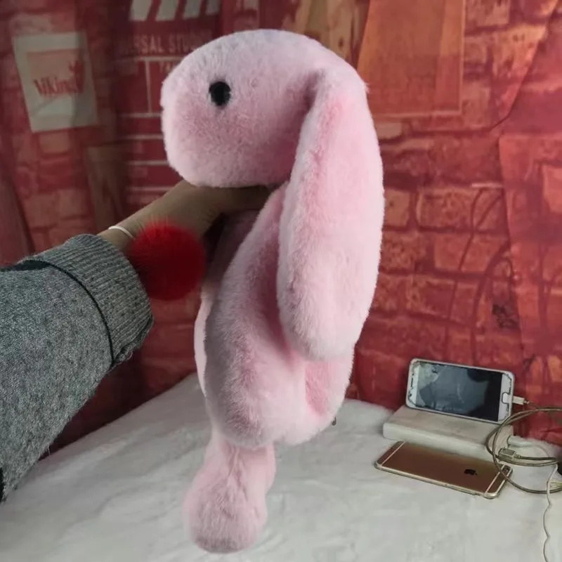 Rabbit Bunny Fur Plush Bag Pink Bows Pearl Strap Gold Hardware Crossbody 30cm - Image 16