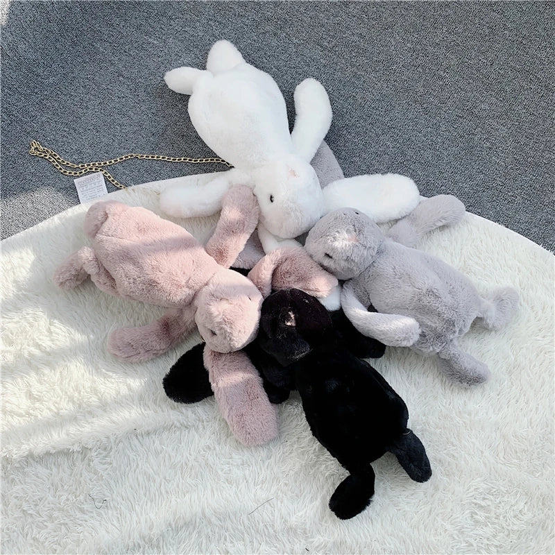 Rabbit Bunny Fur Plush Bag Pink Bows Pearl Strap Gold Hardware Crossbody 30cm - Image 20