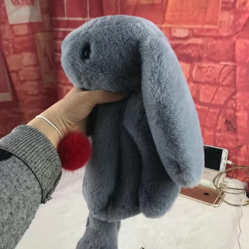 Rabbit Bunny Fur Plush Bag Pink Bows Pearl Strap Gold Hardware Crossbody 30cm - Image 5