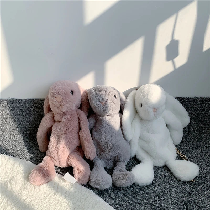 Rabbit Bunny Fur Plush Bag Pink Bows Pearl Strap Gold Hardware Crossbody 30cm - Image 8