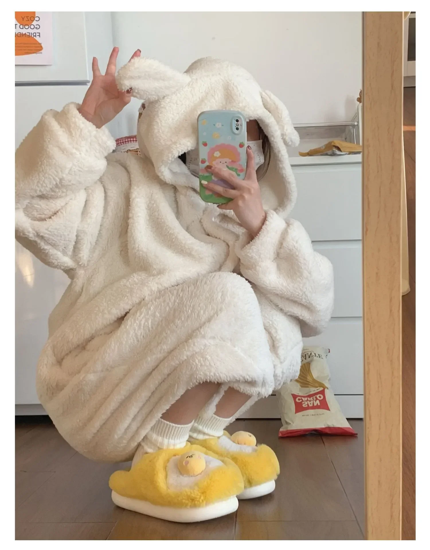 Sanrio Gudetama Cute Soft Fluffy Home Slippers Warm Plush Shoes - Image 4