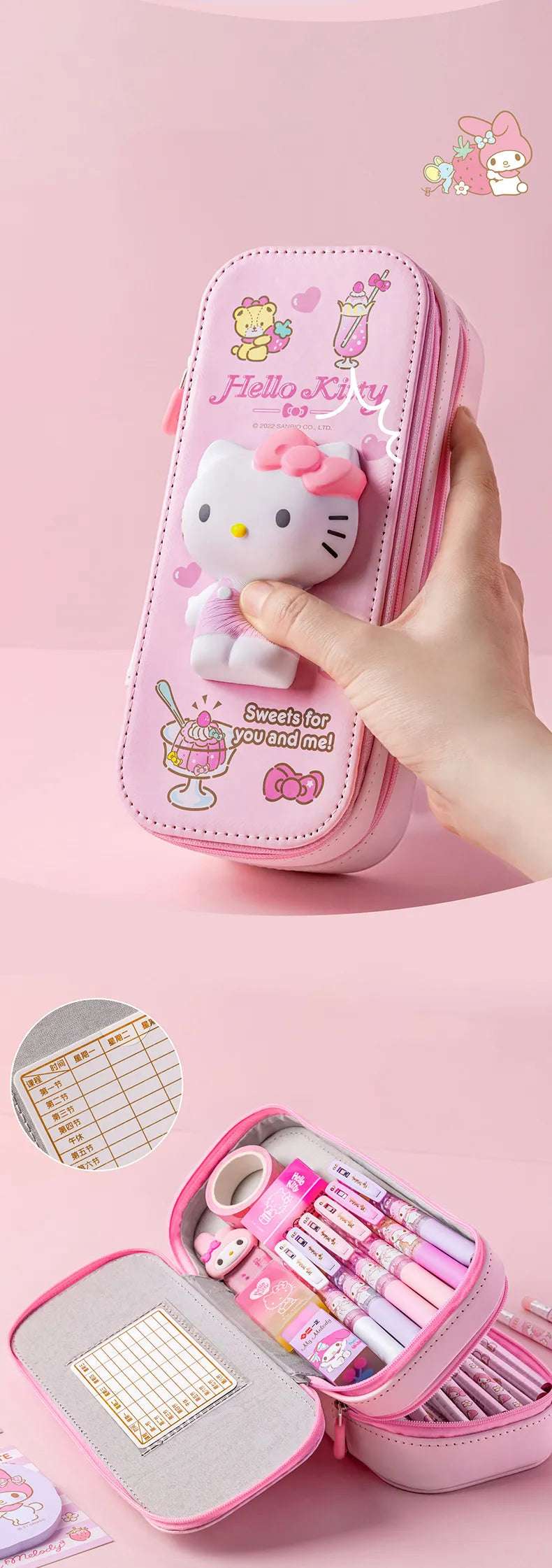 Sanrio Zipped Pencil Case Kawaii Hello Kitty Cinnamoroll My Melody - Image 17