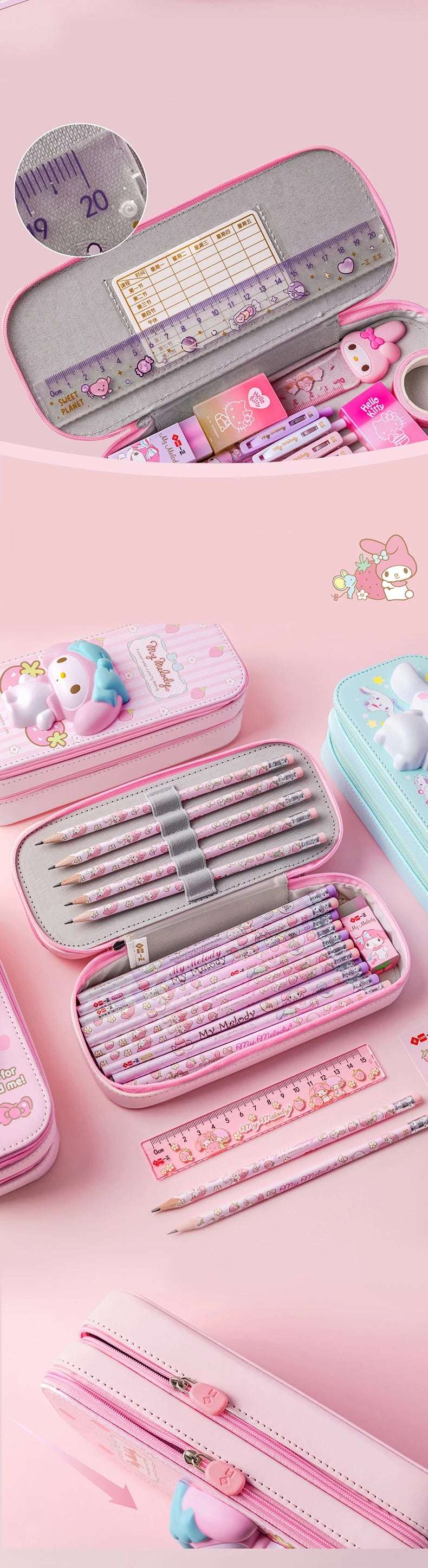 Sanrio Zipped Pencil Case Kawaii Hello Kitty Cinnamoroll My Melody - Image 18