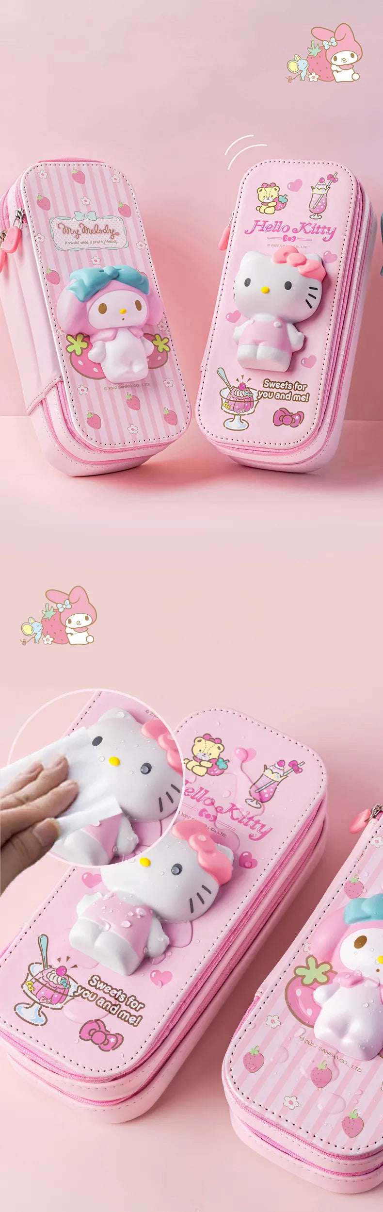 Sanrio Zipped Pencil Case Kawaii Hello Kitty Cinnamoroll My Melody - Image 19