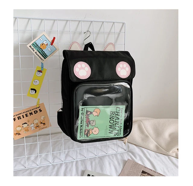 Transparent Window Backpack Bag Rucksack Cat Paws Kawaii Japanese - Image 3