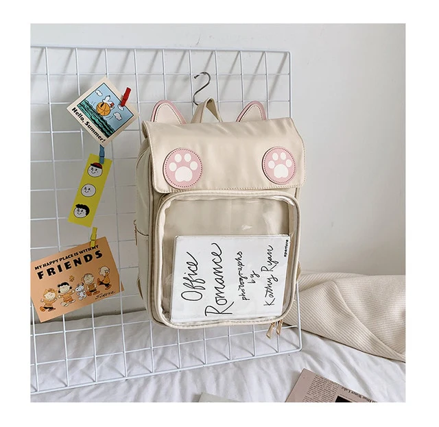 Transparent Window Backpack Bag Rucksack Cat Paws Kawaii Japanese - Image 6