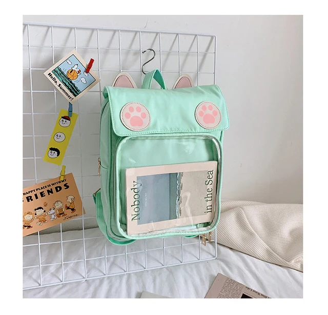 Transparent Window Backpack Bag Rucksack Cat Paws Kawaii Japanese - Image 8